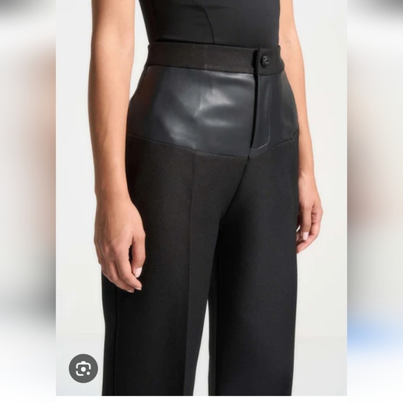 MICAS Women's Black High-Waist Pants W/ Faux Leather Trim. NwT - Picture 2 of 9